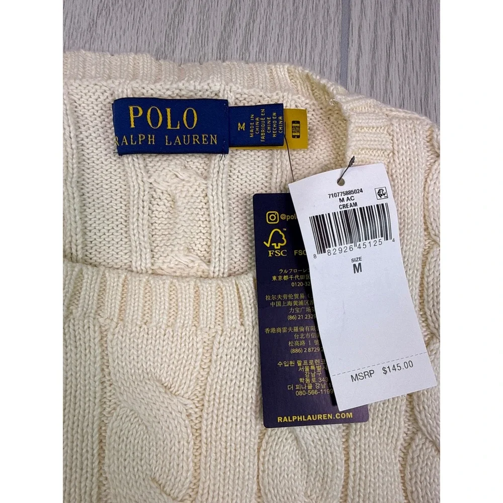 Polo Ralph Lauren Mens Cable Knit Sweater In Andover Cream Size M New With Tags